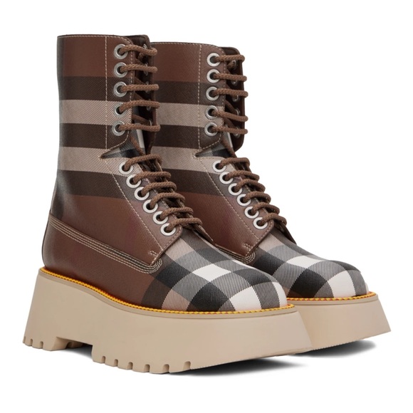 Burberry Shoes - Burberry Mason Check Coated Canvas Platform Combat Boot